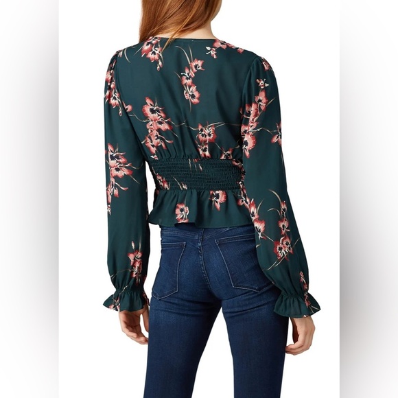 Louna Floral V-Neck Long Sleeve Smocked‎ Top in Green Sz XS - Picture 2 of 8
